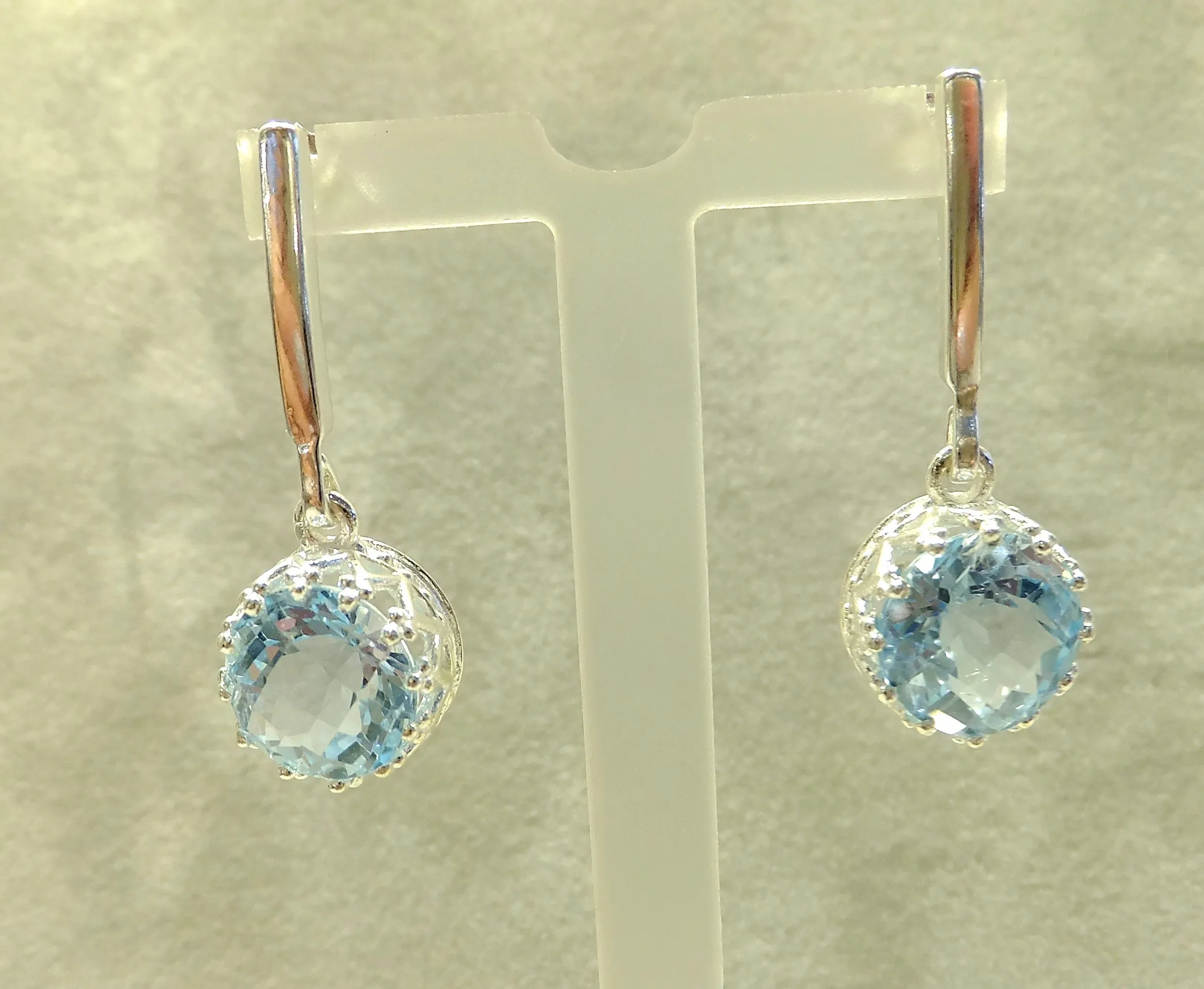 Genuine Blue Topaz Drop Earrings in Sterling Silver