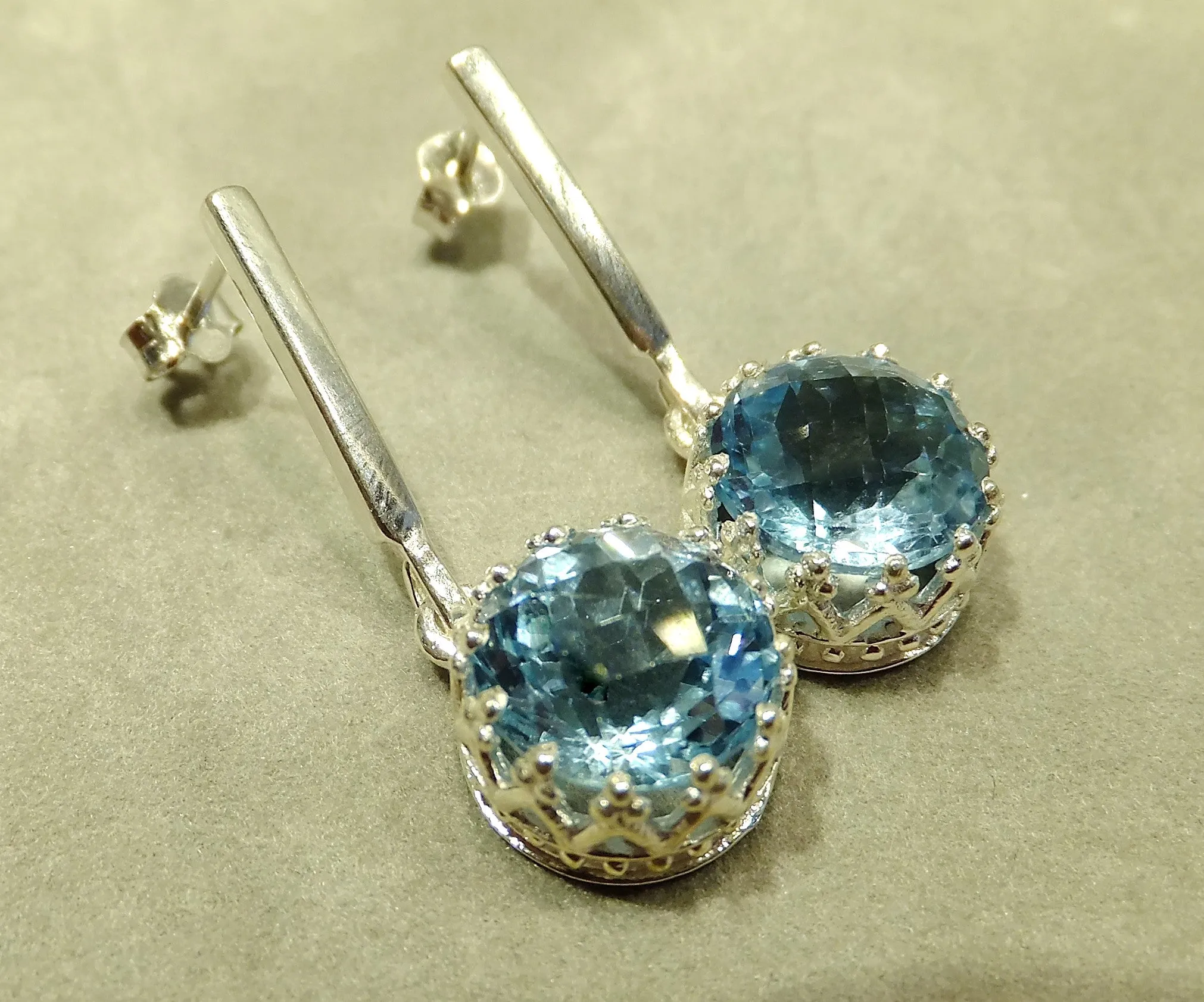 Genuine Blue Topaz Drop Earrings in Sterling Silver