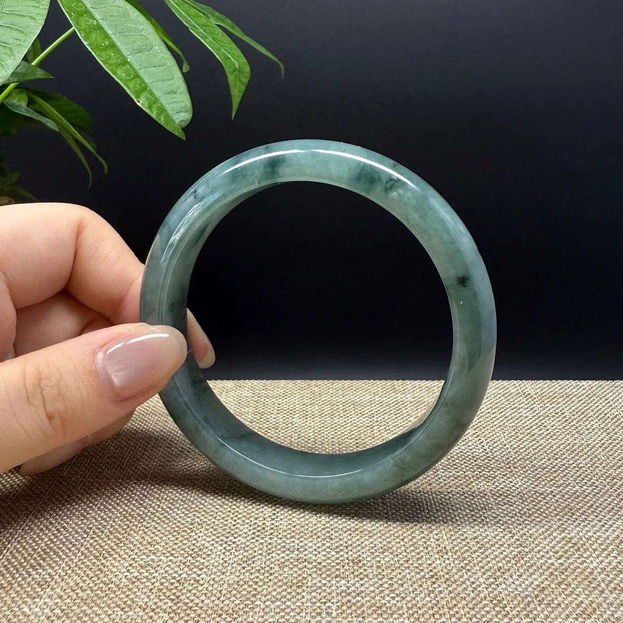 Genuine Burmese Oil Green Jade Jadeite Bangle Bracelet ( 59.8mm )