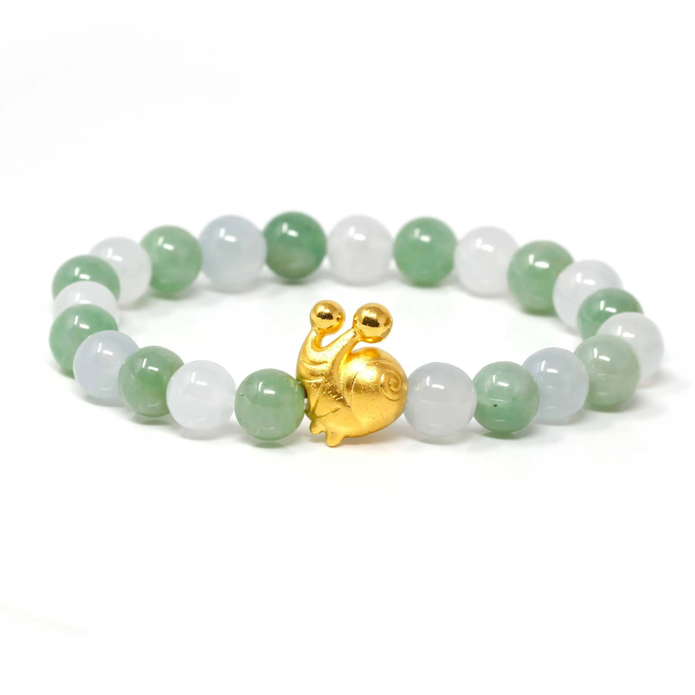 Genuine High-quality Jade Jadeite Bracelet Bangle with 24k Yellow Gold Snail Charm #428