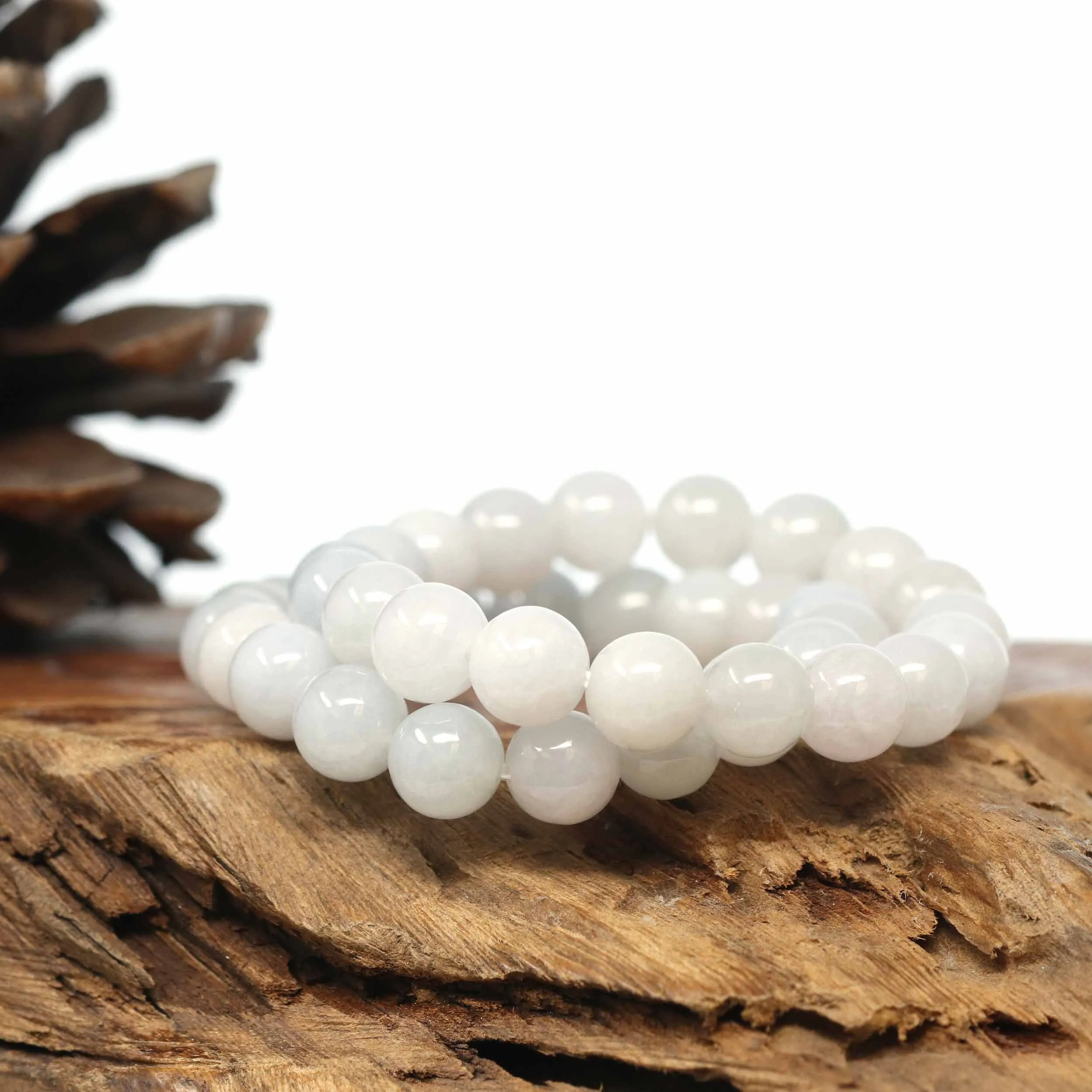 Genuine Jadeite Jade Round Icy White Beads Bracelet (9.5mm)