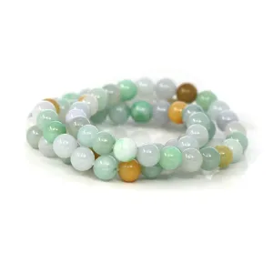 Genuine Jadeite Jade Round Multiple Colors Beads Bracelet (8.5 mm)