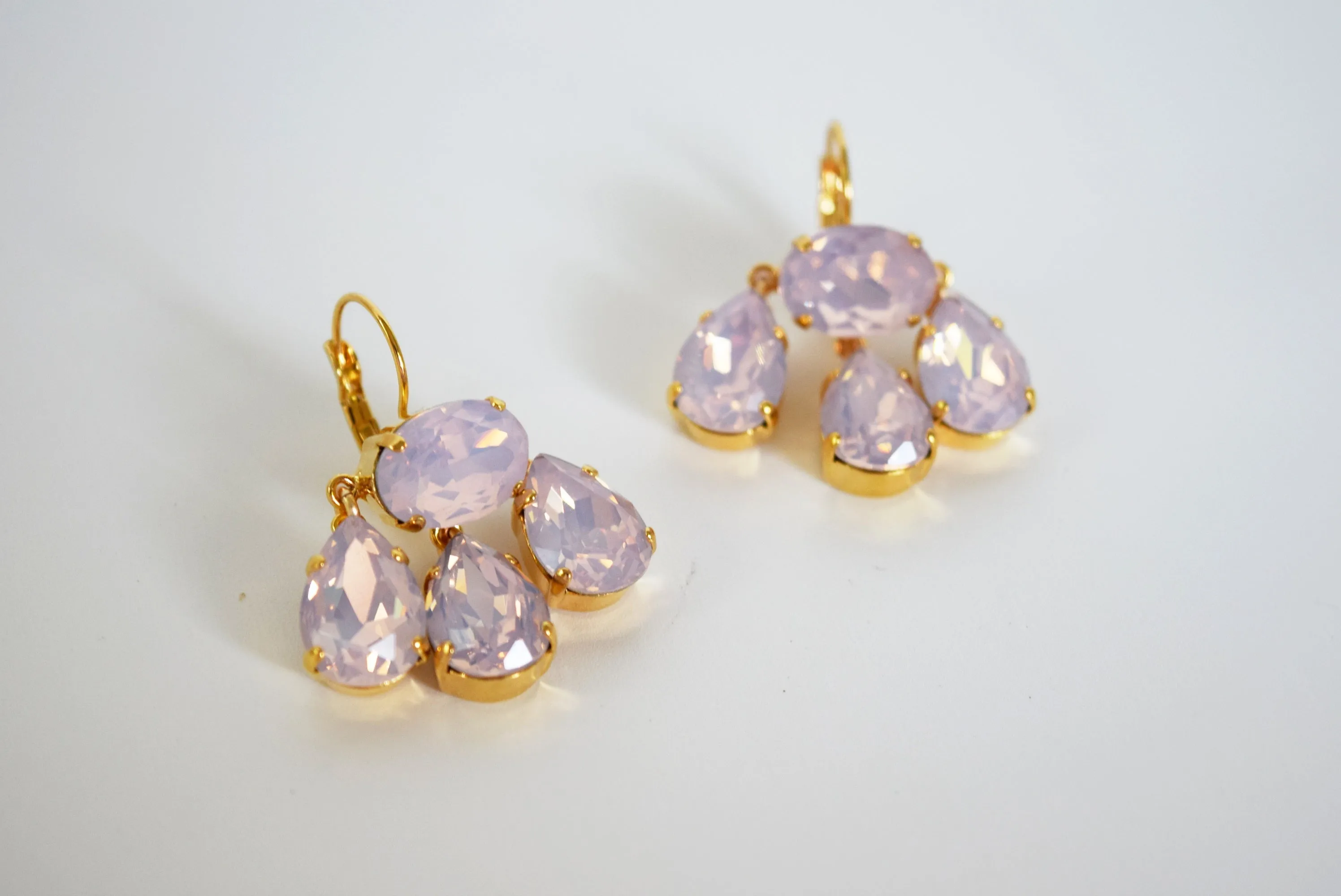 Girandole Earrings - Large Pear Pink Opaline