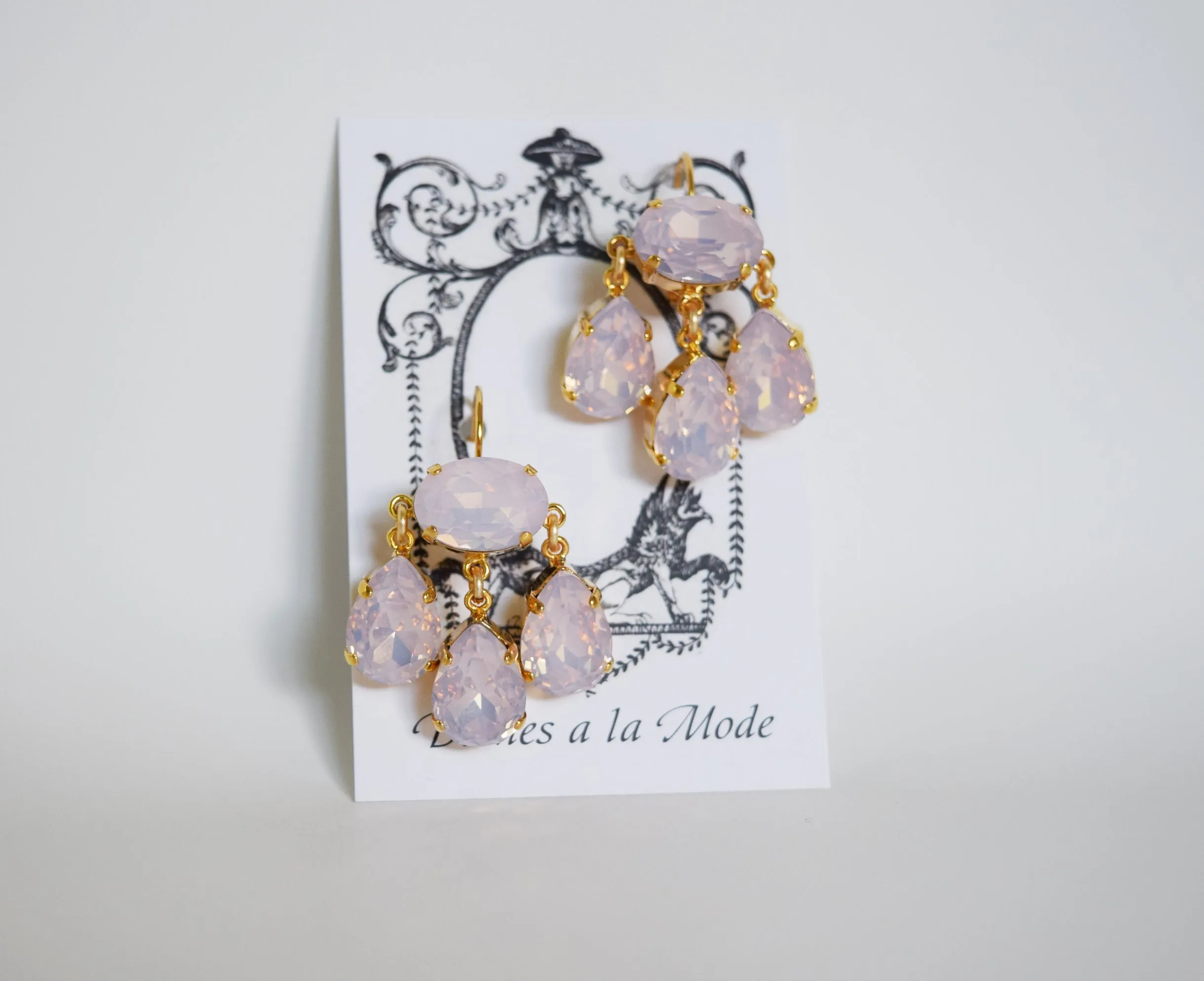 Girandole Earrings - Large Pear Pink Opaline