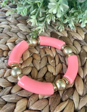 Gold Ball & Tube Bracelet-Pink