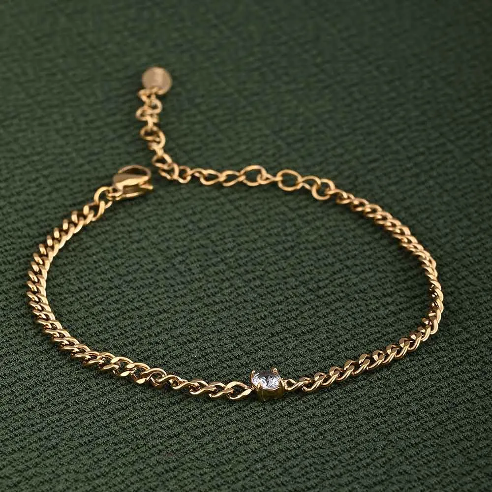 Gold Chain Bracelet with White Stone