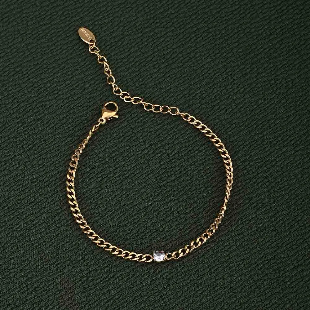 Gold Chain Bracelet with White Stone