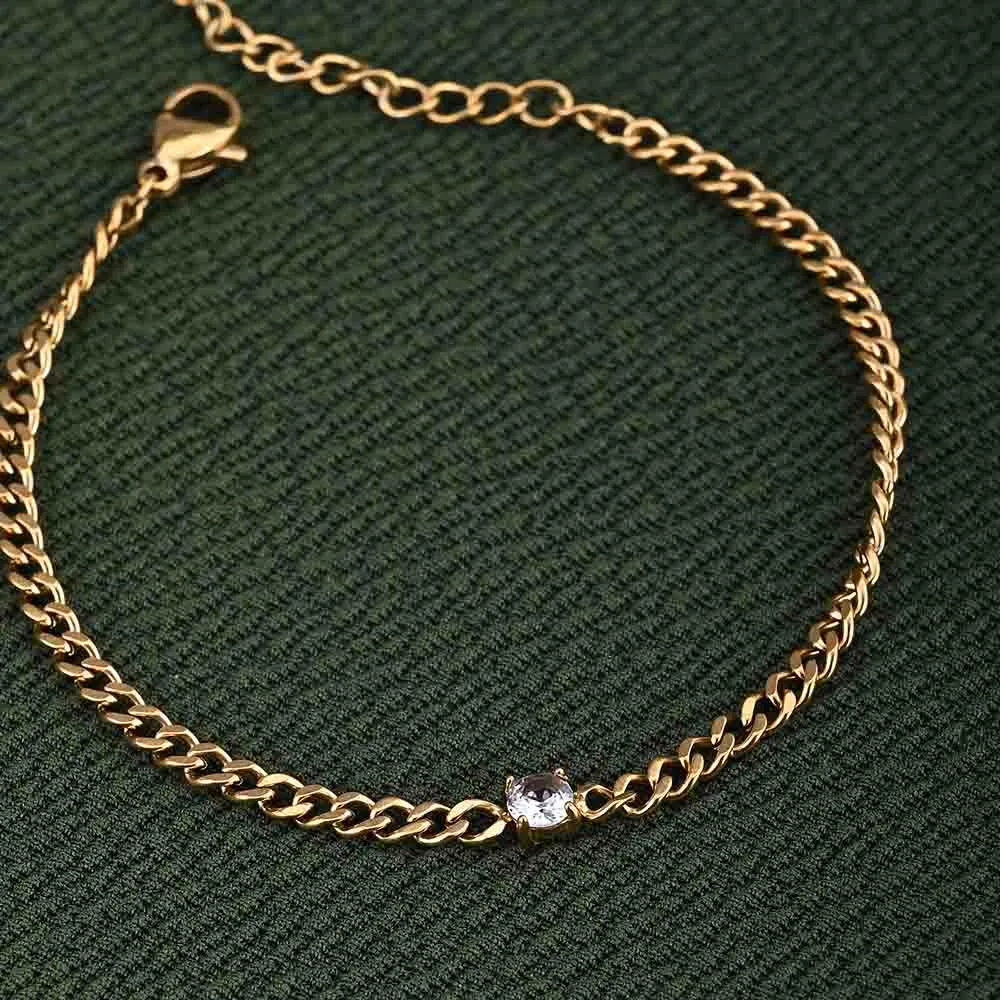 Gold Chain Bracelet with White Stone