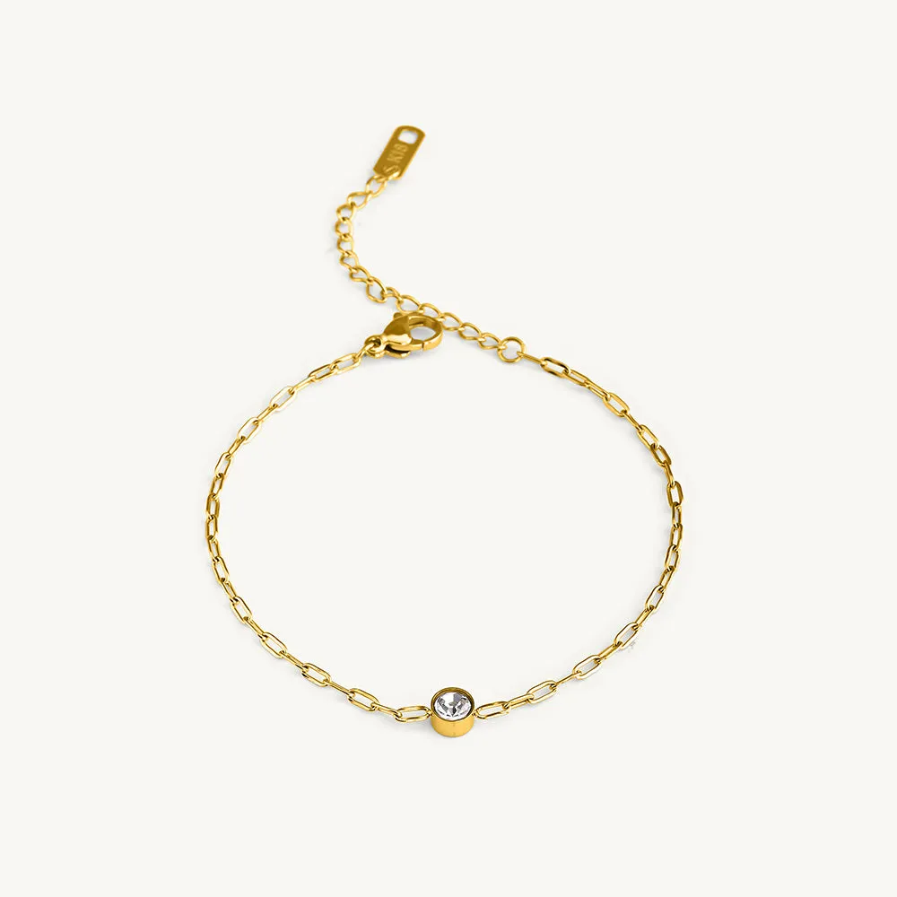 Gold Chain Bracelet with White Stone