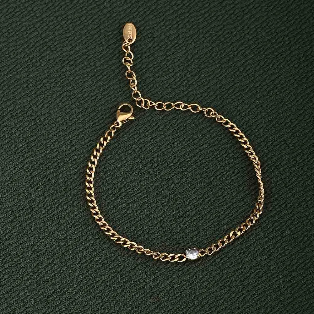 Gold Chain Bracelet with White Stone