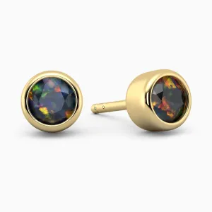 Gold Earrings Opal -Round Black - Studs in Silver