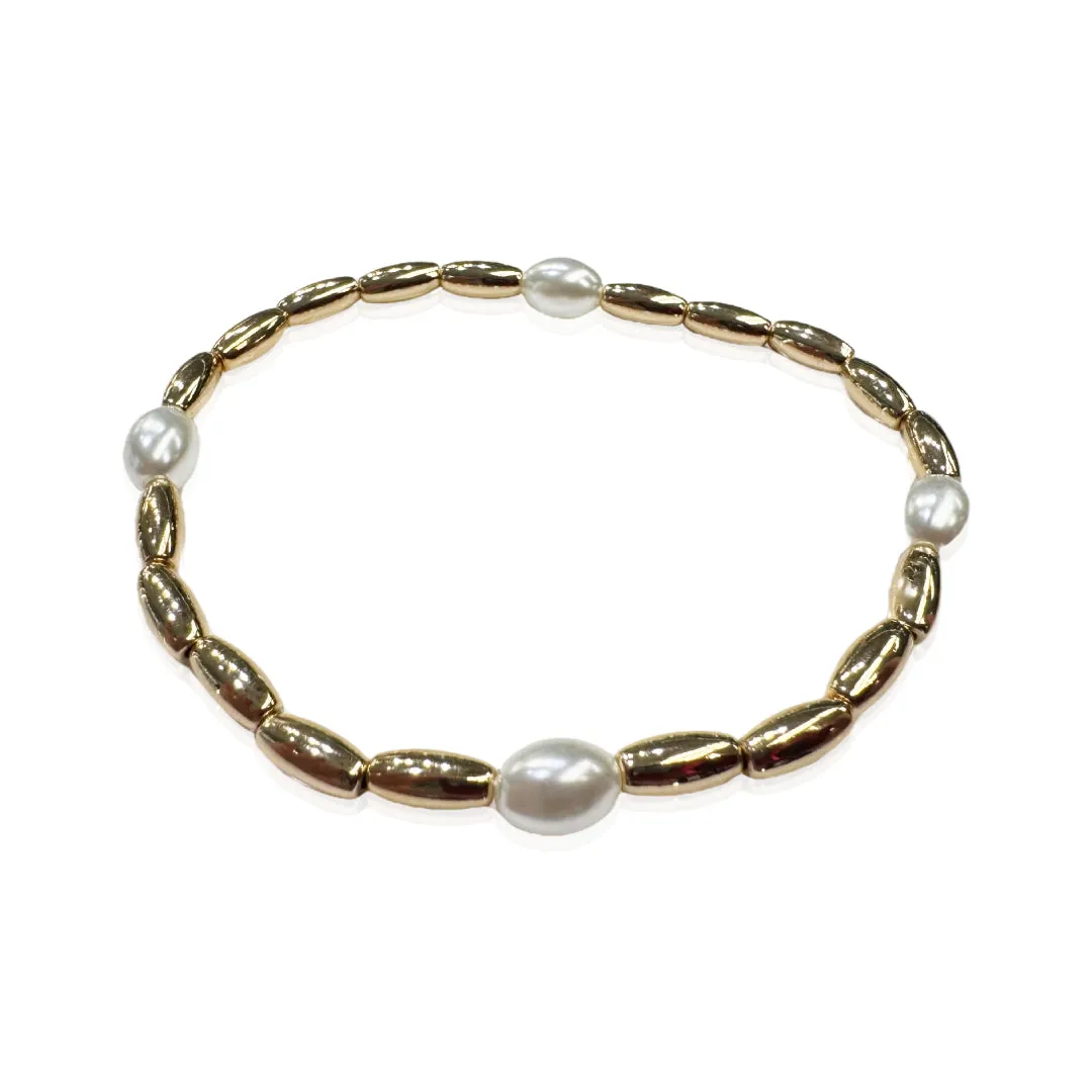 Gold Plated Stretch Bead Bracelet With Pearls