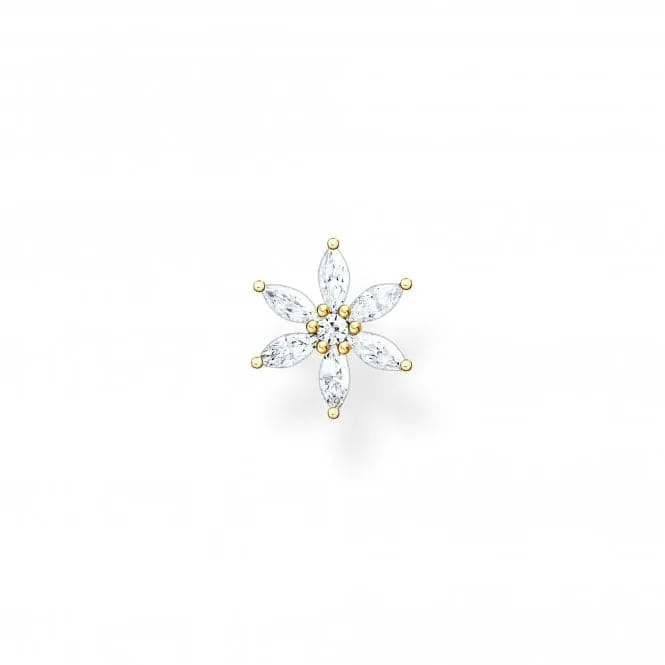 Gold Plated Zirconia White Flower Single Ear Stud H2196-414-14