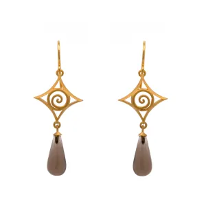 Gratitude Cabochon Drop Smoky Quartz Wire Earrings 24K Gold Vermeil