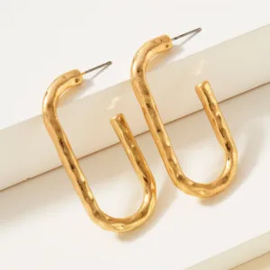 Hammered Open Hoop Oval Earrings