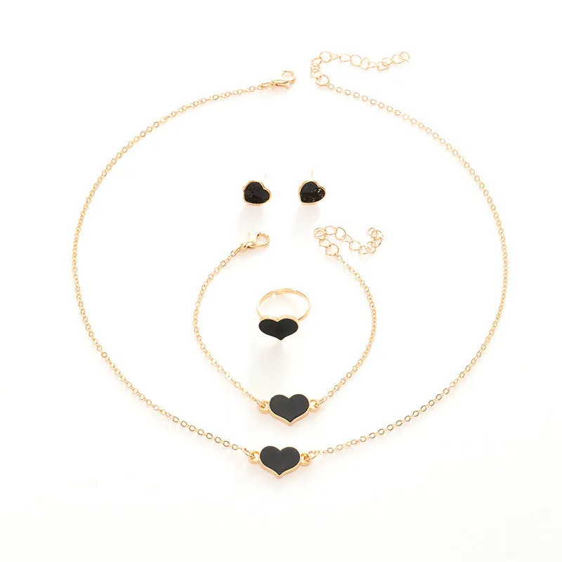 Heart Charm Jewellery 4 Piece Set