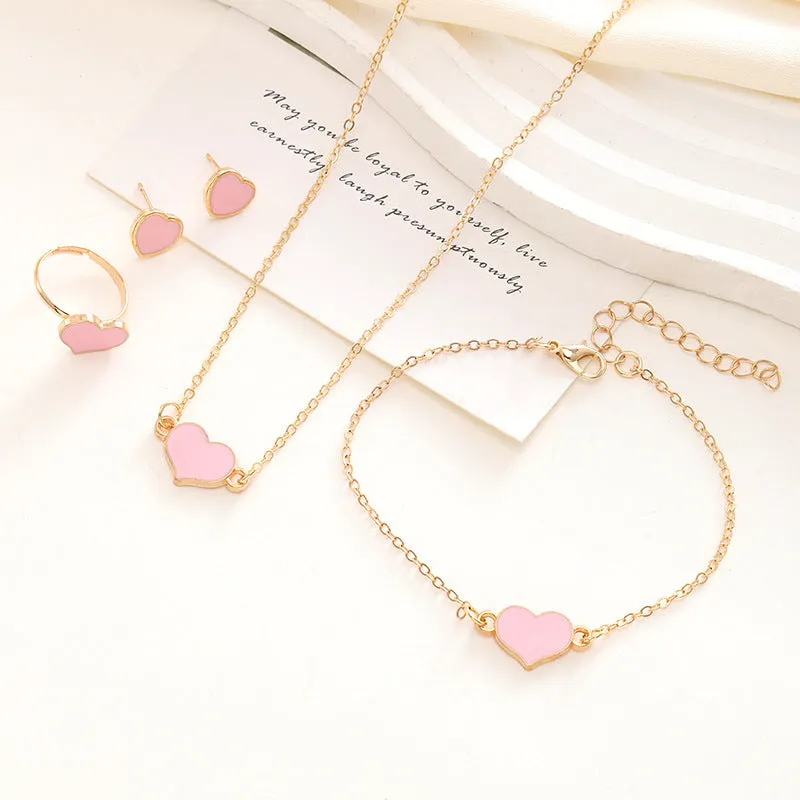 Heart Charm Jewellery 4 Piece Set