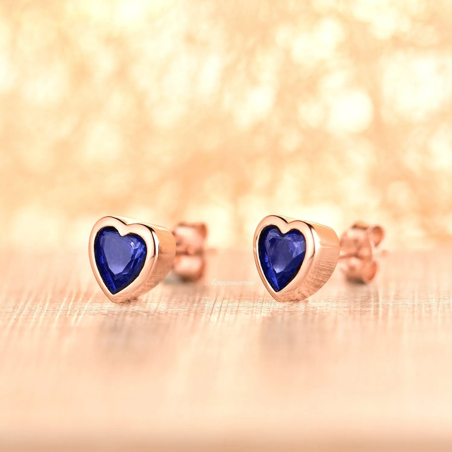 Heart Sapphire Earrings- 14K Rose Gold Vermeil