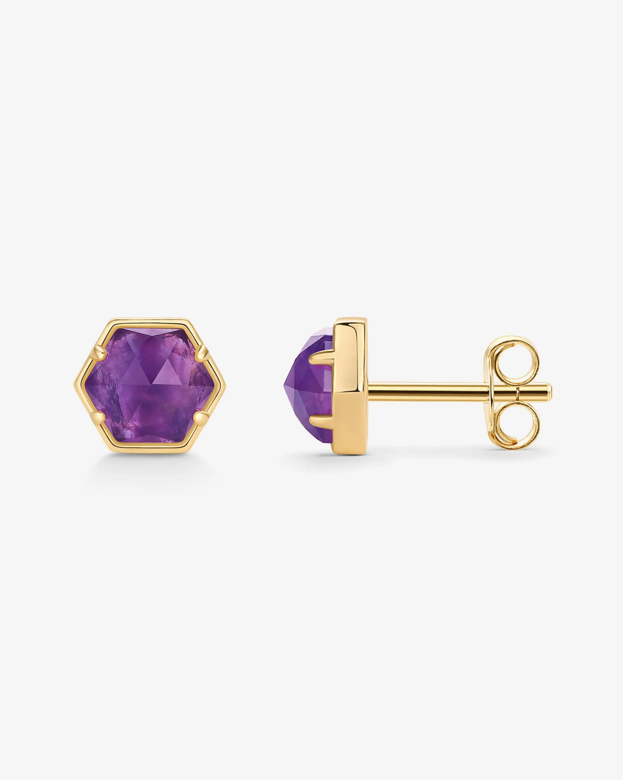 Hexagon Gemstone Stud Earrings