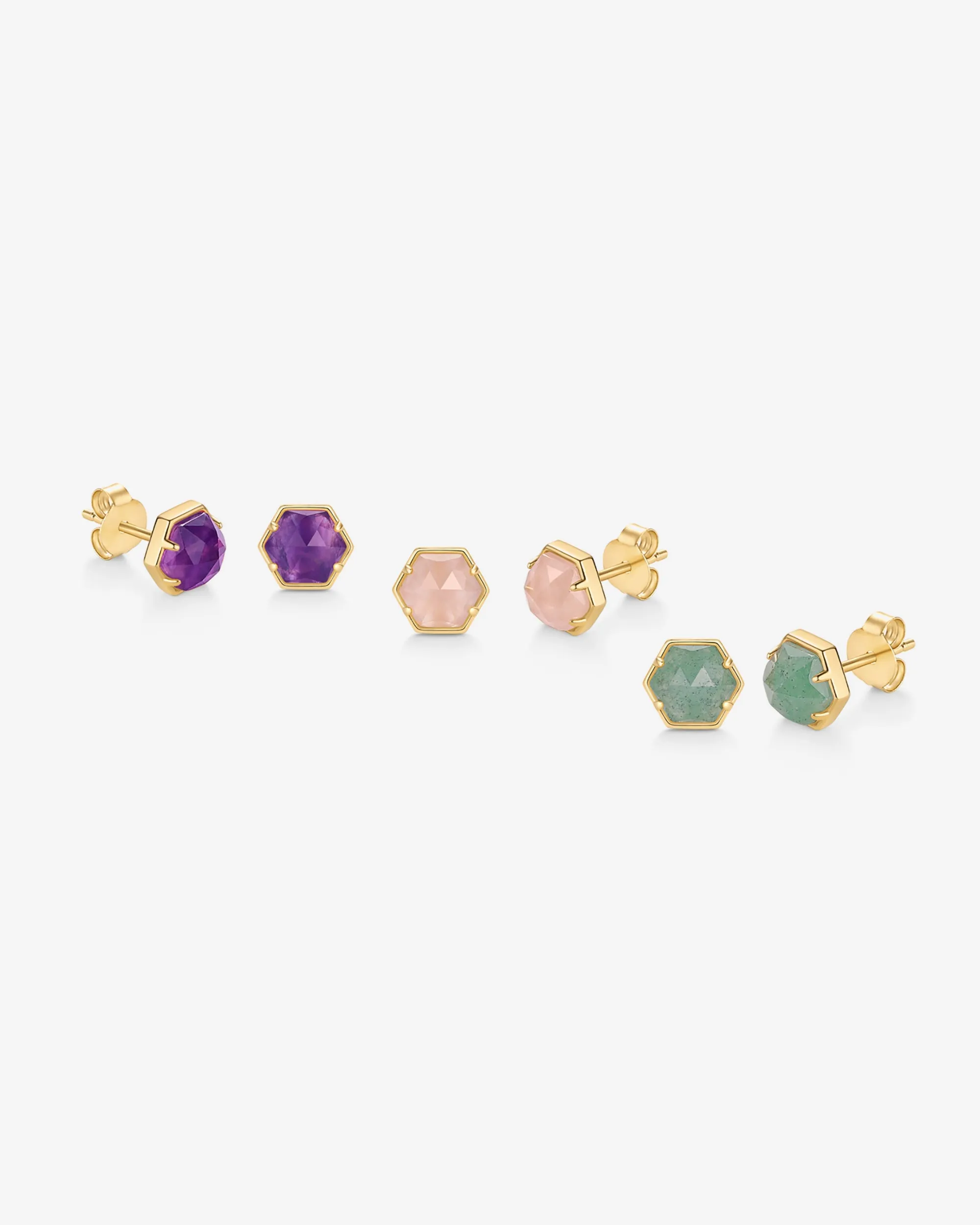 Hexagon Gemstone Stud Earrings