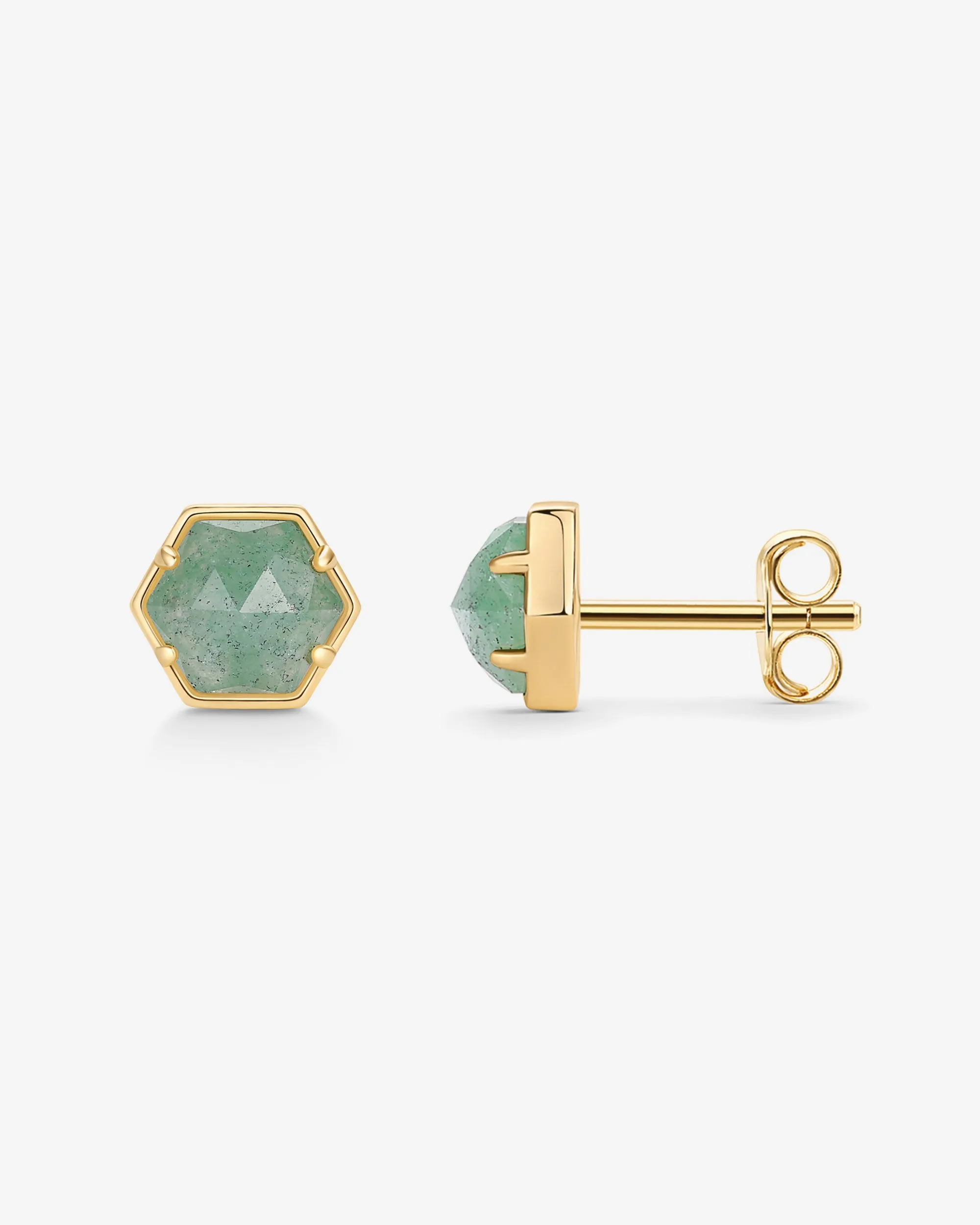 Hexagon Gemstone Stud Earrings