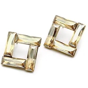 IP Gold(Ion Plating) Brass Earrings with Top Grade Crystal in Topaz for Women Topaz Stone Color Style GL344