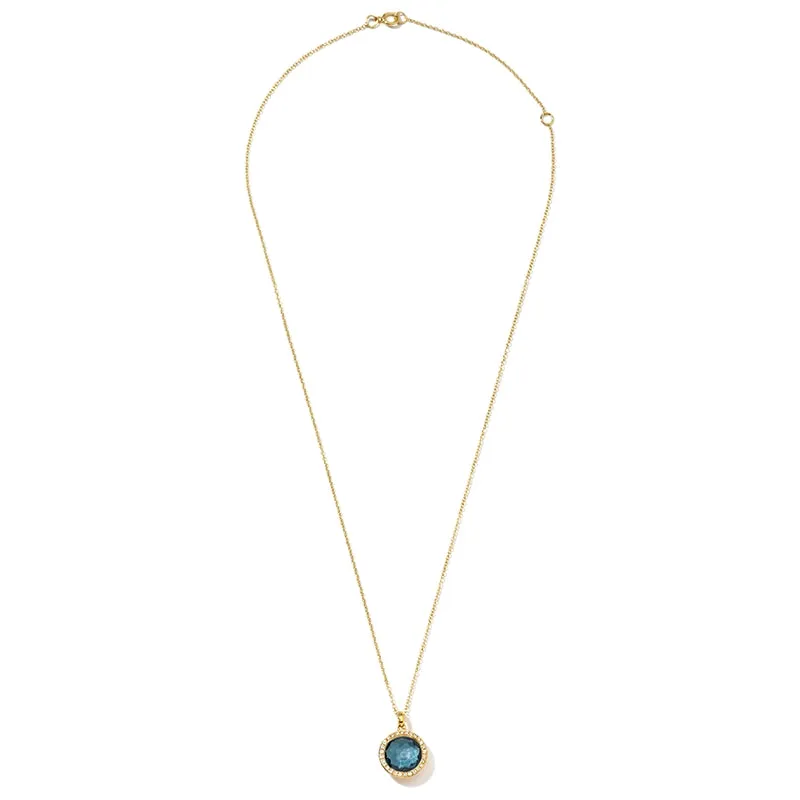 Ippolita 18K Yellow Gold Mini Lollipop Pendant Necklace in London Blue Topaz with Diamonds, 16-18 inch