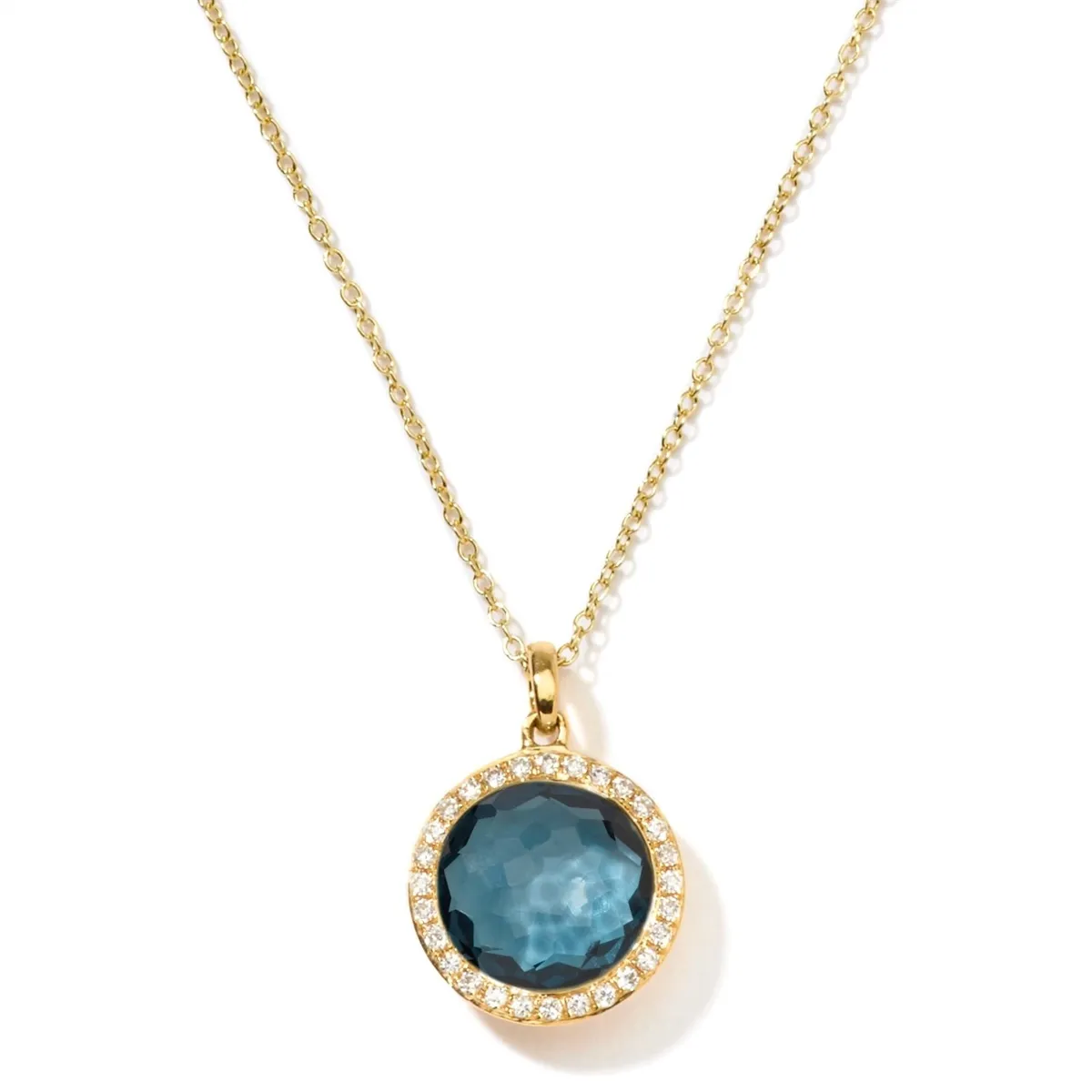 Ippolita 18K Yellow Gold Mini Lollipop Pendant Necklace in London Blue Topaz with Diamonds, 16-18 inch