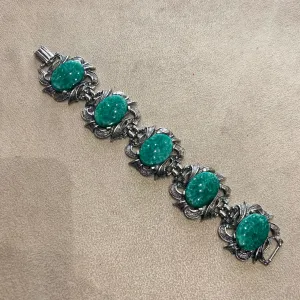 Jade Green Silver Vintage Bracelet