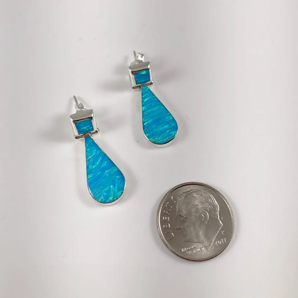 Lab Opal & Sterling Silver Inlaid Earrings