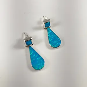 Lab Opal & Sterling Silver Inlaid Earrings