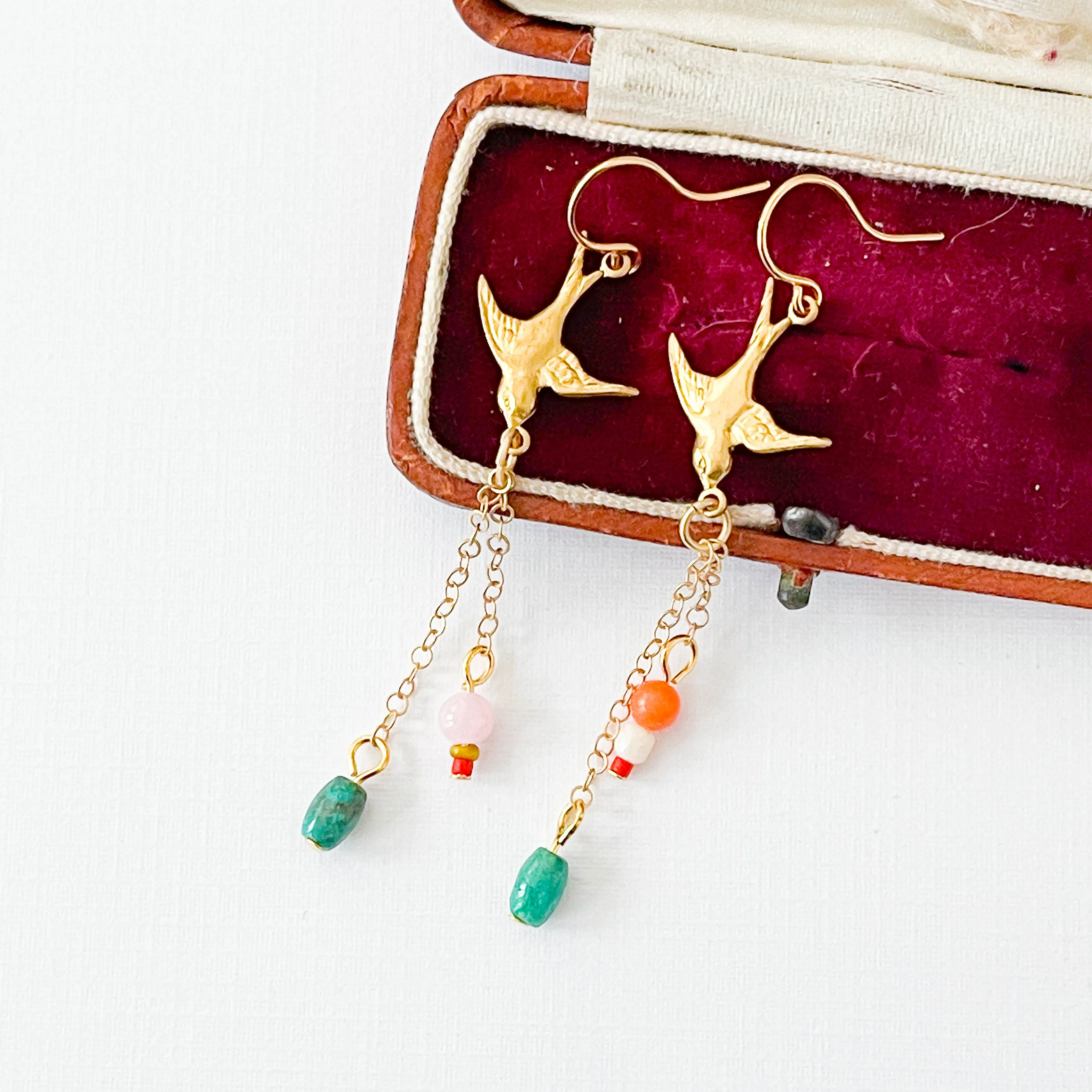 Long Bird Charm Earrings