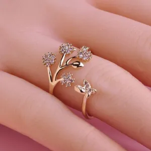 Luxury Crystal Butterfly Tree Leaf Wedding Rings