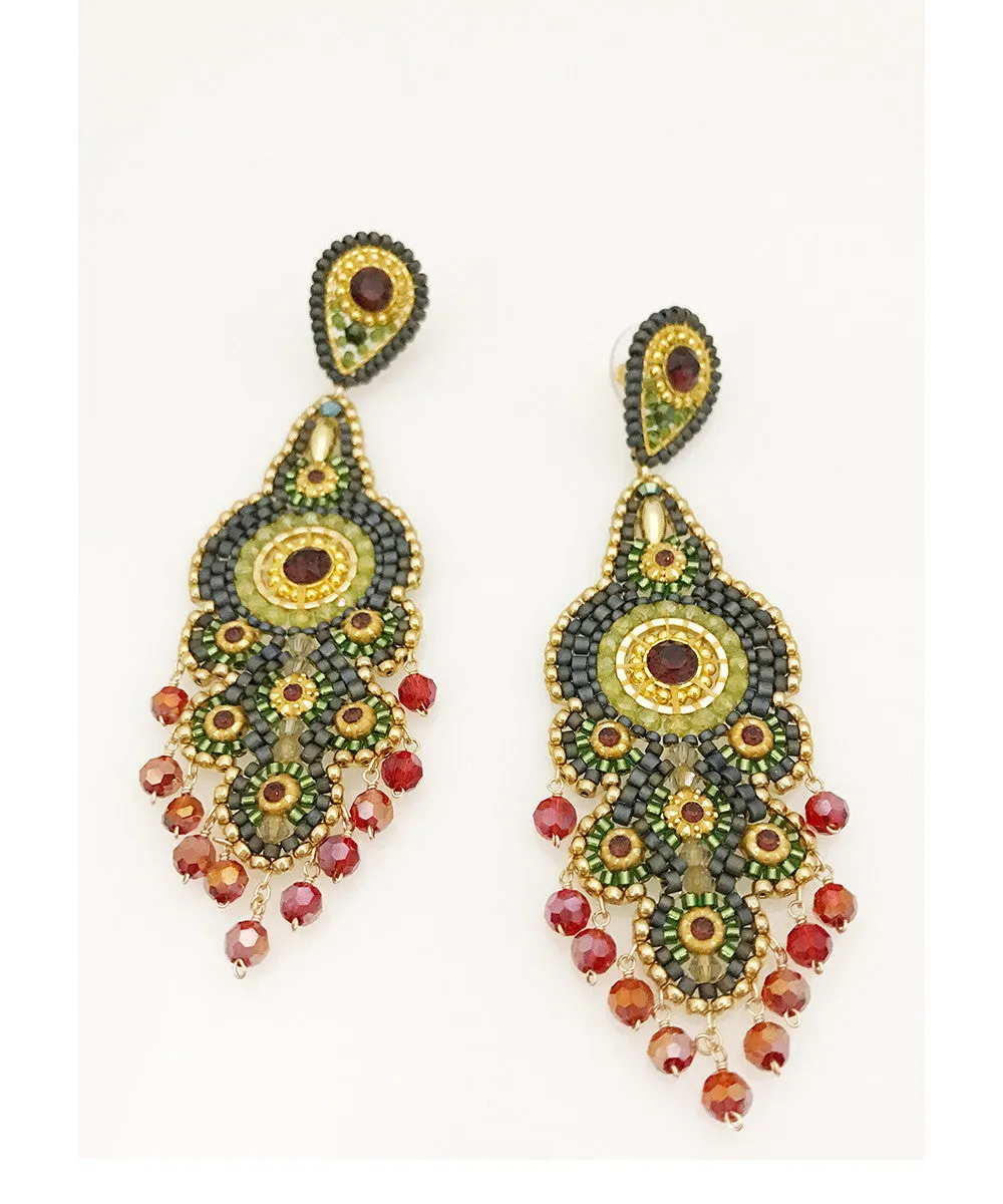 Miguel Ases Peridot Hydro Quartz, Rubellite Hydro Quartz, Swarovski and Miyuki Seed Bead Earring