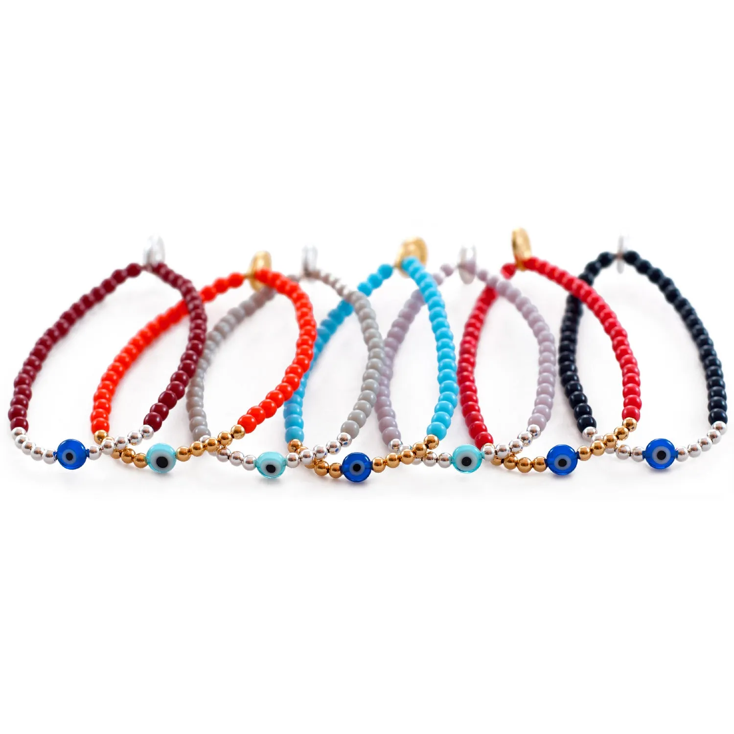 Mini Evil Eye Charm Glass Bead Bracelet