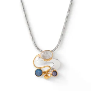 Monet inspirations Water Lily Pendant  - Sterling Silver with Rainbow Moonstone & Iolite