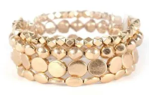 Multi Layered Metal Bead Bracelet Gold