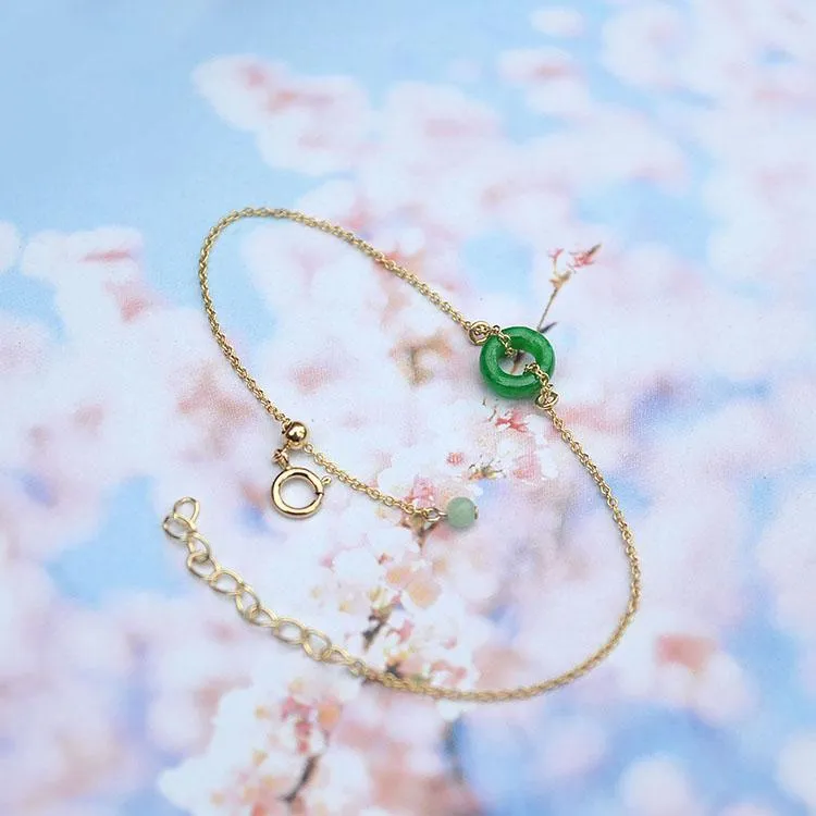 Natural Jade Bracelet Jadeite 18k Gold-Filled Bracelet NB143