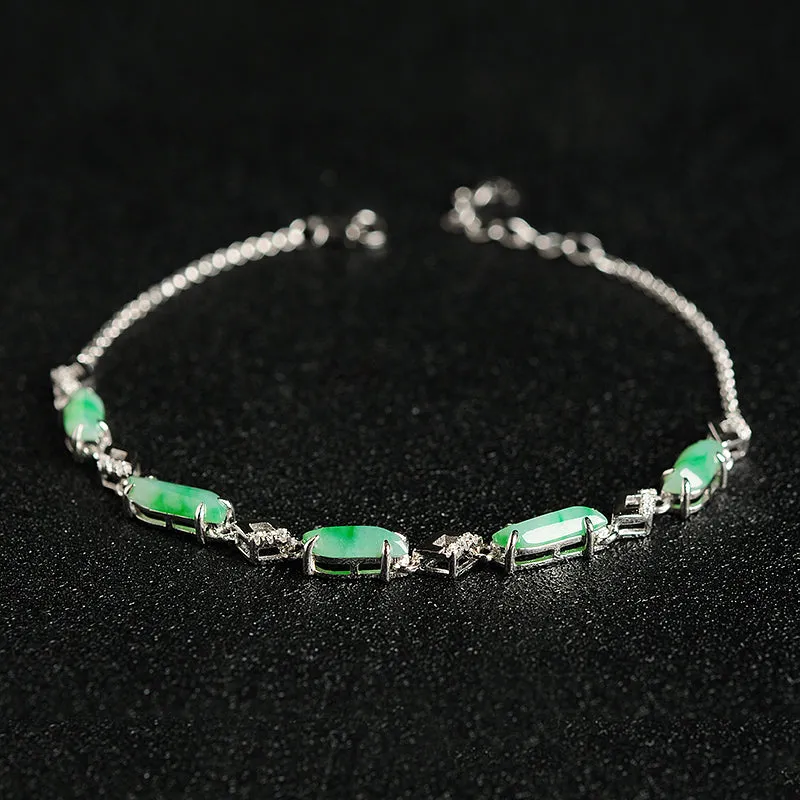 Natural Jade Bracelet Jadeite Silver Bracelet BT109