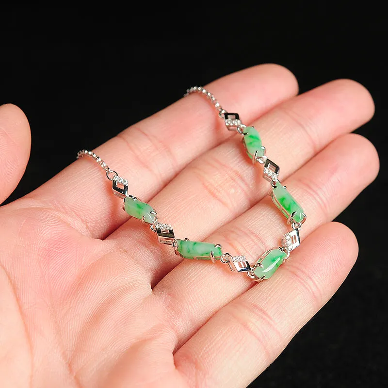 Natural Jade Bracelet Jadeite Silver Bracelet BT109