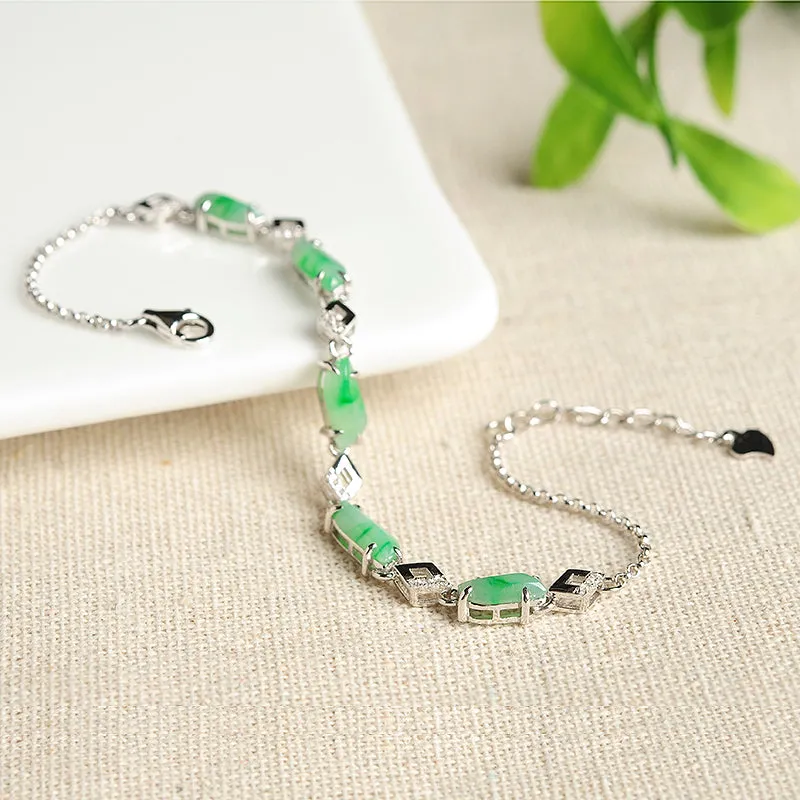 Natural Jade Bracelet Jadeite Silver Bracelet BT109