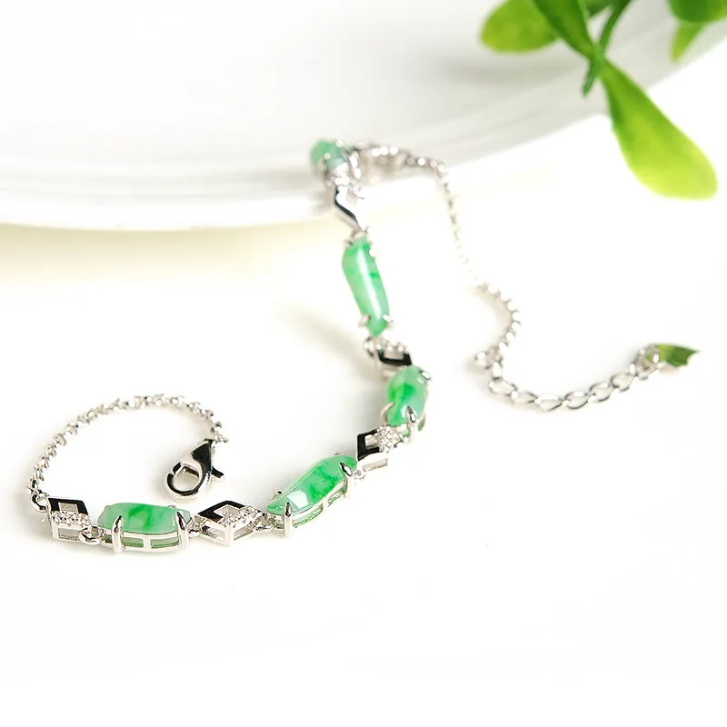 Natural Jade Bracelet Jadeite Silver Bracelet BT109