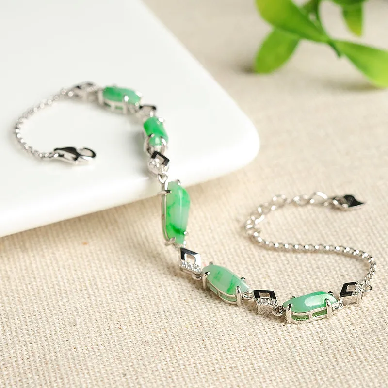 Natural Jade Bracelet Jadeite Silver Bracelet BT112