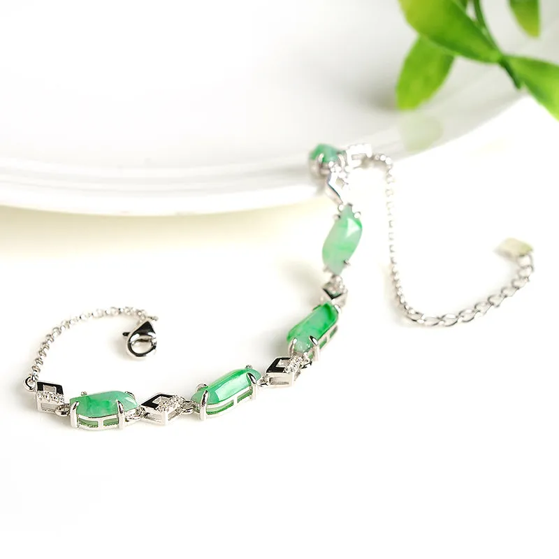 Natural Jade Bracelet Jadeite Silver Bracelet BT112