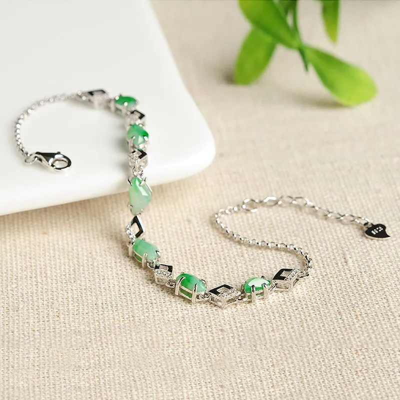 Natural Jade Bracelet Jadeite Silver Bracelet BT114