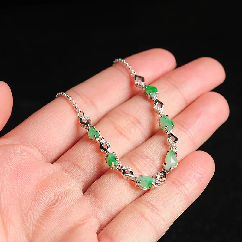 Natural Jade Bracelet Jadeite Silver Bracelet BT114