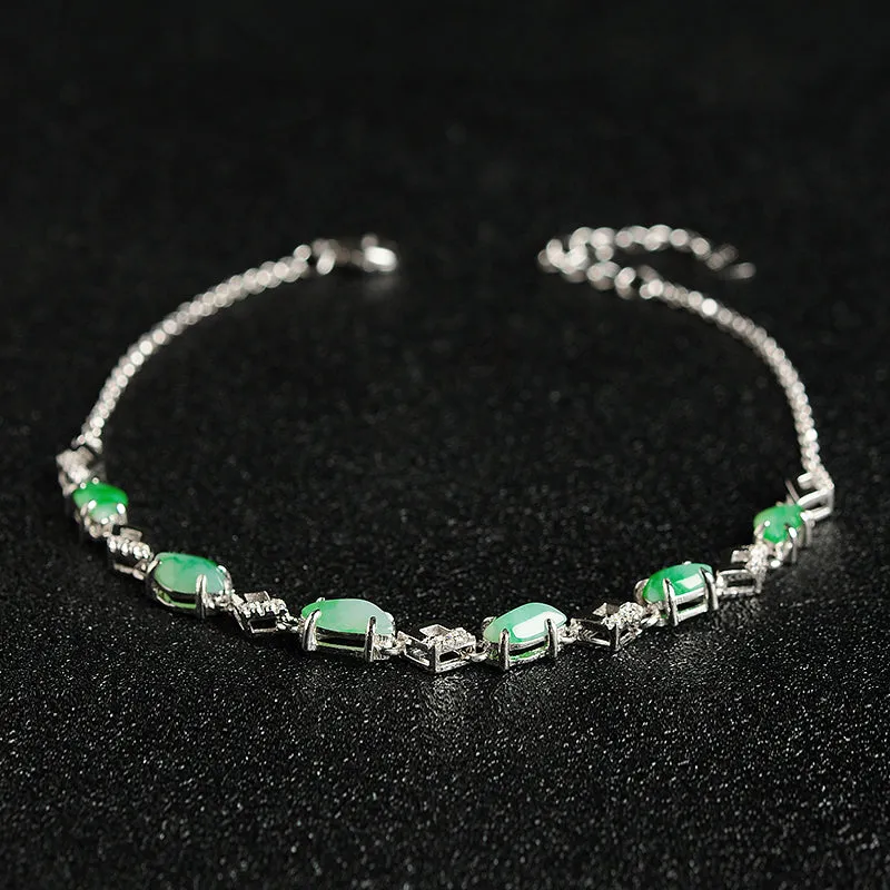 Natural Jade Bracelet Jadeite Silver Bracelet BT114