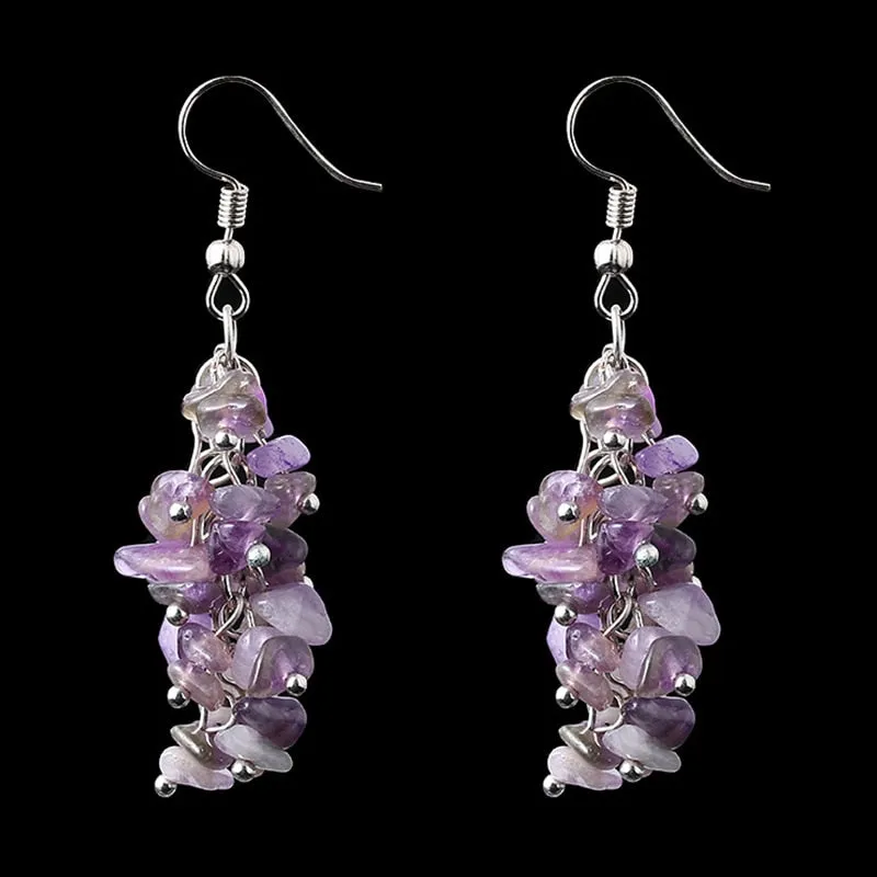 Natural Raw Quartz Crystal Quartz Dangle Earrings Matte Birthstone Amethysts Earrings Fashion Pendant Female Reiki Healing