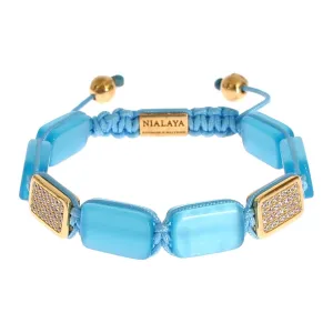 Nialaya Elegant Blue Opal & Diamond-Studded Bracelet