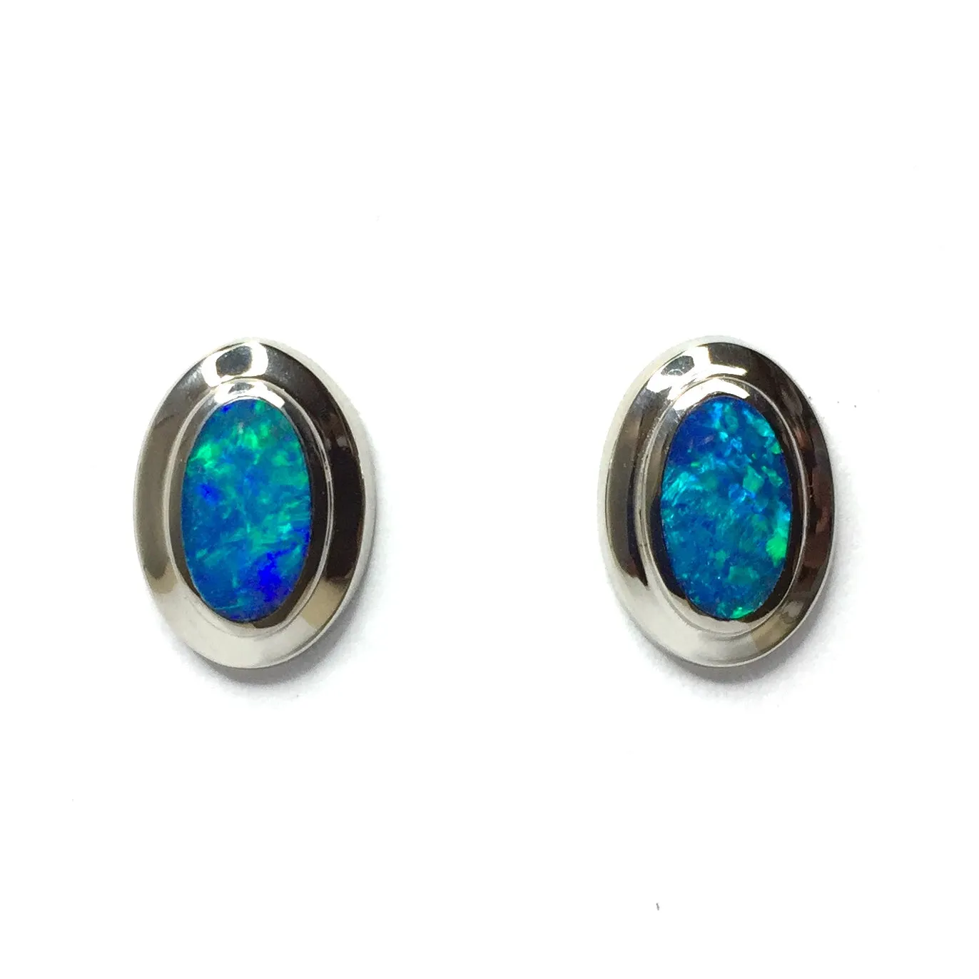 Opal Earrings Oval Inlaid Studs